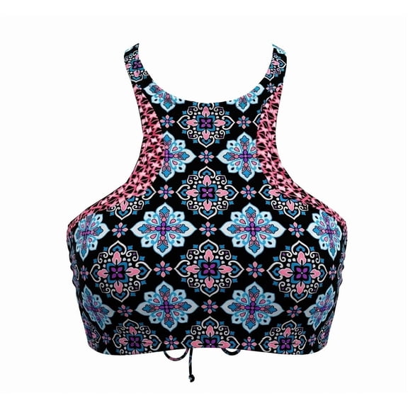 SO Black High Neck Medallion Criss-Cross Strap Bikini Swim Top Swimwear Juniors' XL