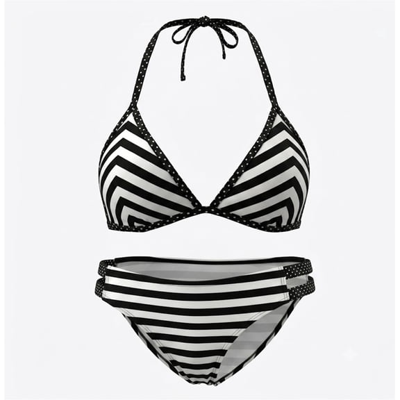 SO Black Striped Push Up Halter Strap Bikini Set, 2-Piece Swimwear Juniors' XL