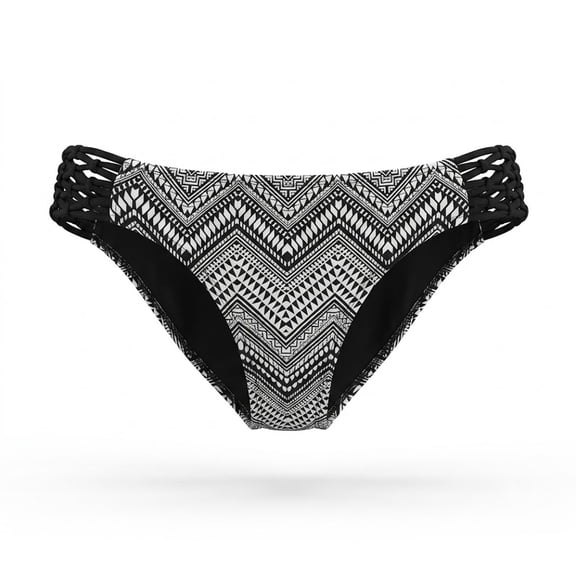 SO Black Tribal Strappy Macrame Hipster Bikini Swim Bottom Swimwear Juniors' Medium