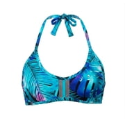 SO Blue Palm Bralette Mesh Center Halter Mesh Bikini Swim Top Swimwear Juniors' Small