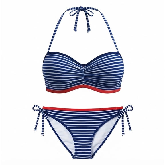 SO Blue Patriotic 2-Piece Bandeau Halter Bikini Top & Bottom Set Juniors' Large