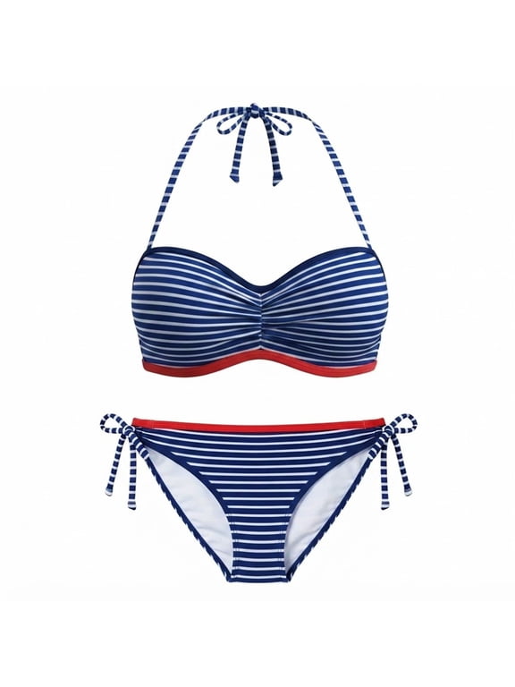 Blue Patriotic 2-Piece Bandeau Halter Bikini Top & Bottom Set Swimwear Juniors' XL