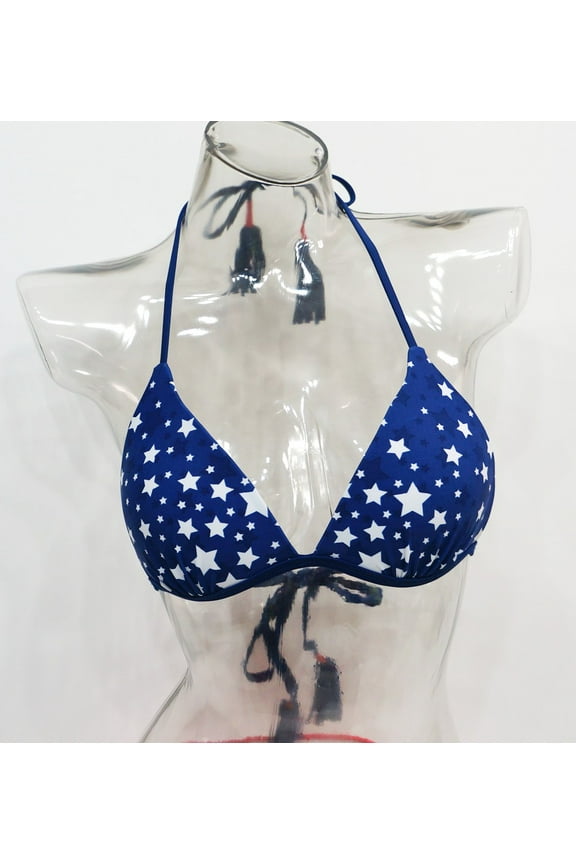 Blue Patriotic Star Push-Up Halter Swimwear Bikini Top Juniors XS