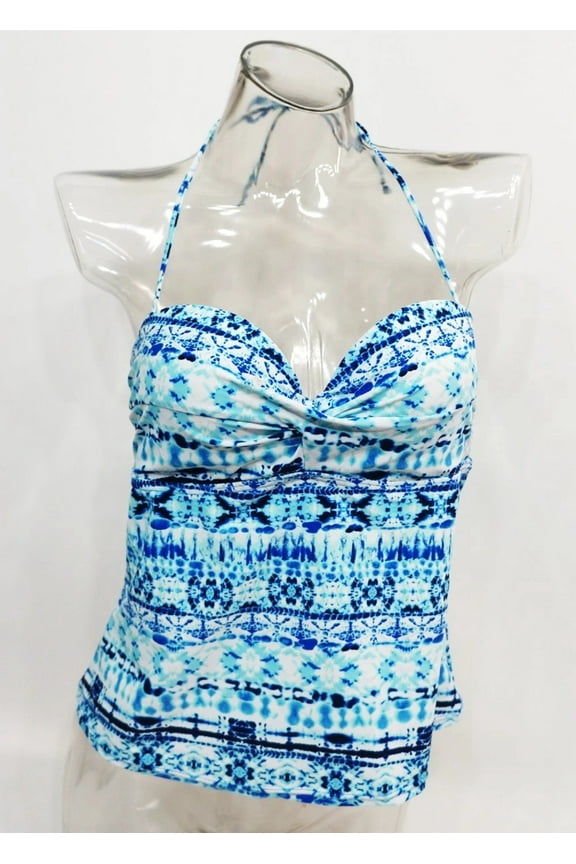 Blue Tie-Dyed Bandeau Halter Underwire Tankini Top Swimwear Juniors' Women's XS