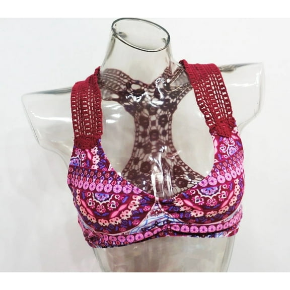 SO Burgundy Lace Crochet Bikini Top Swimwear Juniors' Women's Large