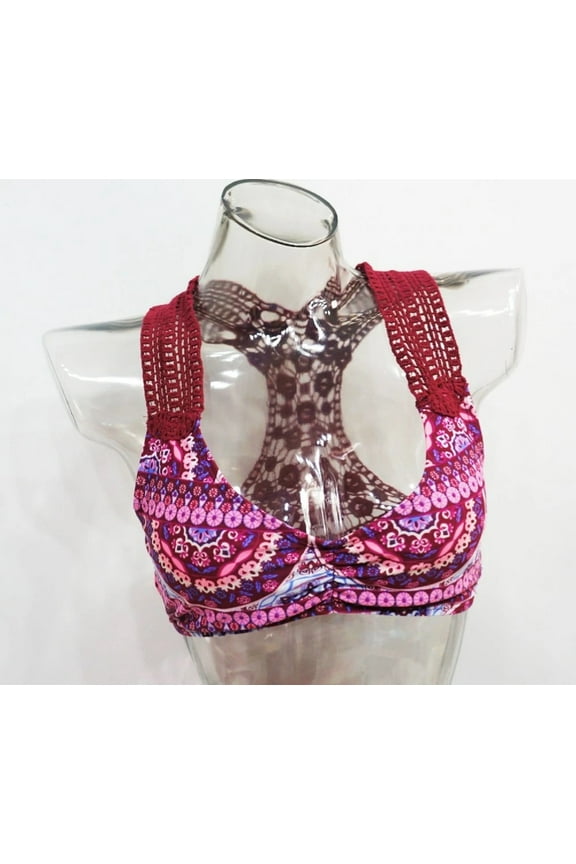 Burgundy Lace Crochet Bikini Top Swimwear Juniors' Women's Large