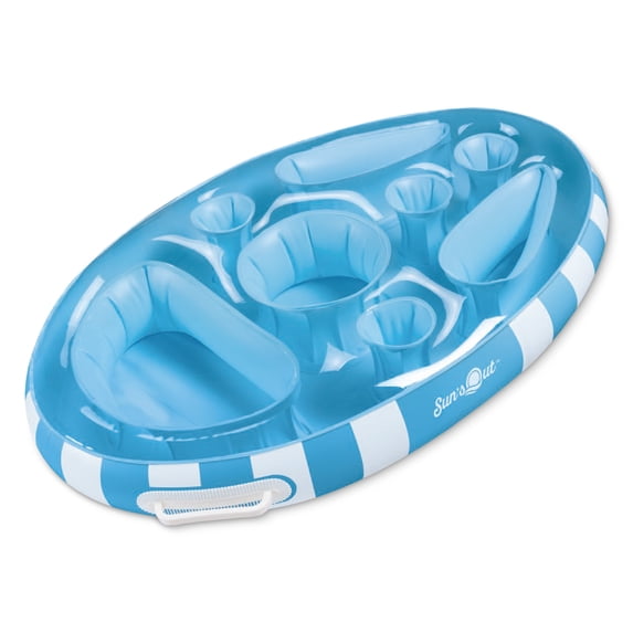 Sun's Out Floating Snack Bar - Light Blue Cabana Stripe Inflatable Pool Float for Ages 14+