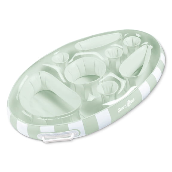 Sun's Out Floating Snack Bar – Light Green Cabana Stripe Pool Float, Ages 14 