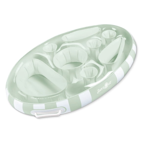 Sun's Out Floating Snack Bar – Light Green Cabana Stripe Pool Float, Ages 14+