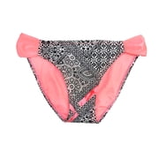 SO Coral Pink Floral Pattern Shirred Bikini Bottom Swimwear Juniors Large