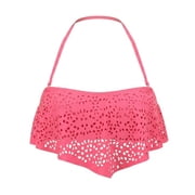 SO Coral Pink Laser Cut Flounce Halter Straps Bandeau Bikini Top Swimwear Juniors' XS