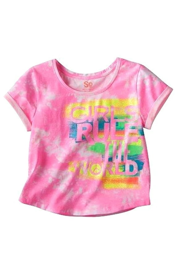 Girls Rule The World Big Girl's Cropped, Rolled Cap Sleeves T-shirt, Size M (10-12)
