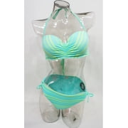 SO Green Push Up 2-Piece Bandeau Halter Molded Cup Bikini Set Swimwear Juniors Womens Small
