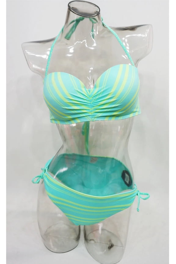 Green Push Up 2-Piece Bandeau Halter Molded Cup Bikini Set Swimwear Juniors' Women's XS
