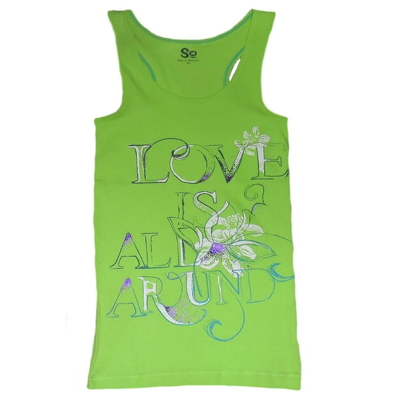 SO Junior Women's Love Is All Around Racerback Ribbed Tank Size Medium