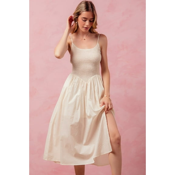 SO ME Smocked Sleeveless Casual Everyday Dress With Slit