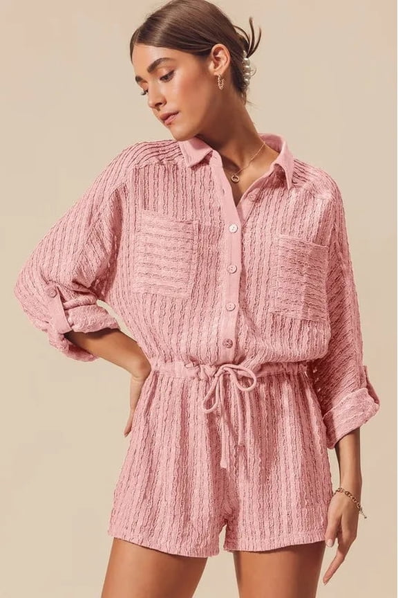 SO ME Textured Knit Button Front Romper
