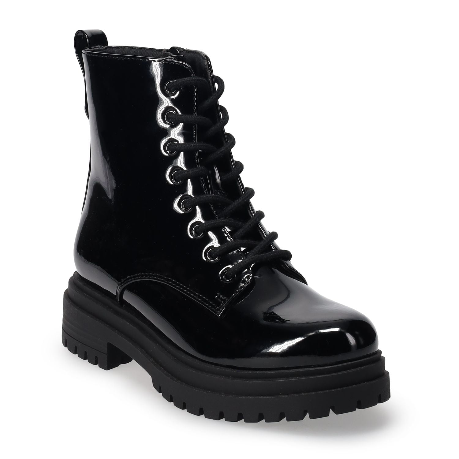 SO® Meela Women's Lace-Up Combat Boots Color: Blackpat Size: