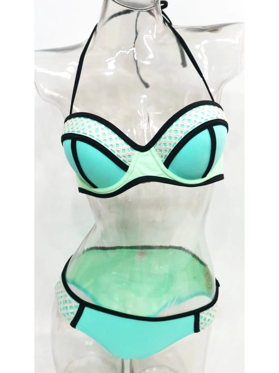 Mint Color-Block Molded Push-Up Crochet Top & Bottom Bikini Set Swimwear Juniors' XS