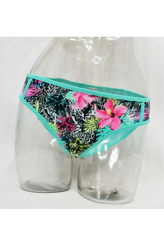 Mint Green Colorblock Tropical Floral Hipster bikini bottom Swimwear Juniors' Women's Medium