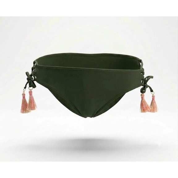 SO Olive Green Strappy Tassel Hipster Bikini Swim Bottom  Swimwear Juniors' XS