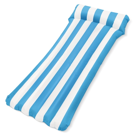 Sun's Out 70" Blue Cabana Stripe Pool Lounger – Inflatable Floating Mat