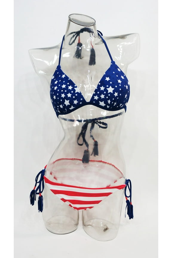 Patriotic Stars Push-Up Halter 2-Pc. Bikini Top & Bottom Set Juniors' Medium