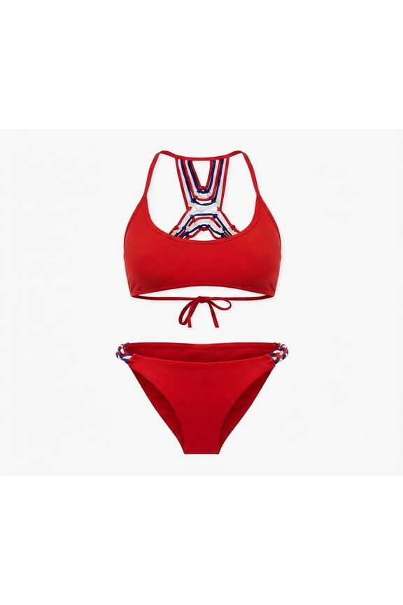 Red Patriotic Macrame Bralette 2-Pc. Bikini Top & Bottom Set Juniors' XS
