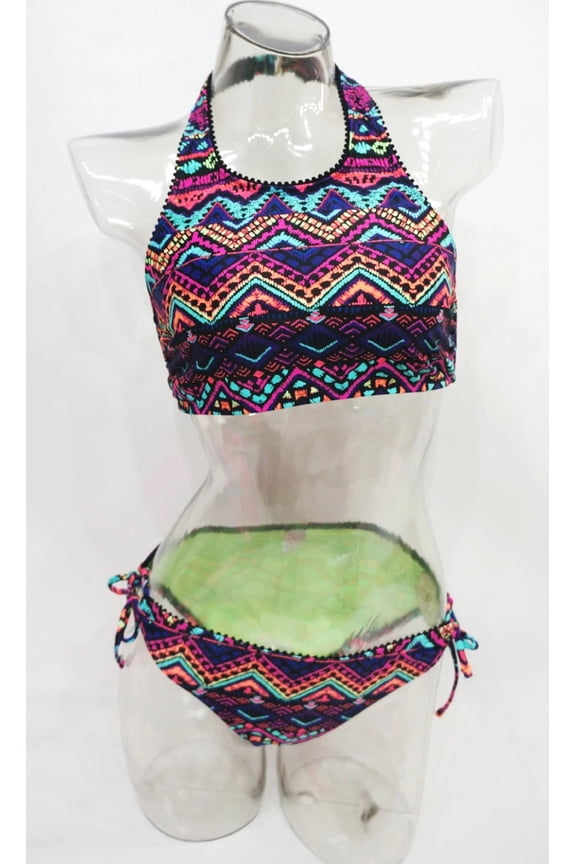 Tribal Print High Neck 2-Piece Bikini Set Swimwear Juniors' Women's Small