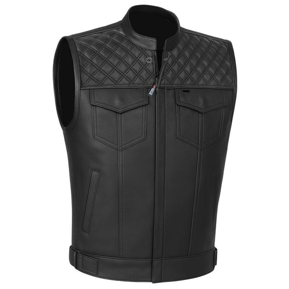 SOA Men's Leather Armor Motorcycle Vest - 100% Genuine Cowhide Biker Black 3XL