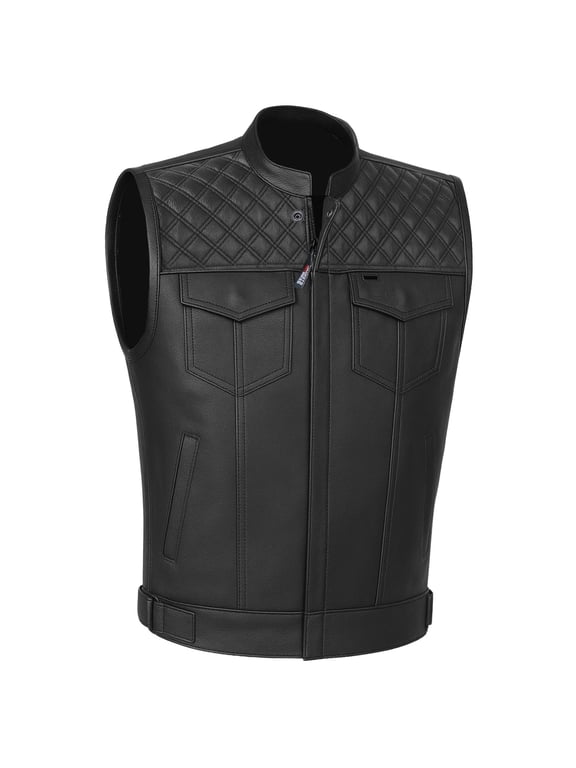 SOA Men's Leather Armor Motorcycle Vest - 100% Genuine Cowhide Biker Black 3XL