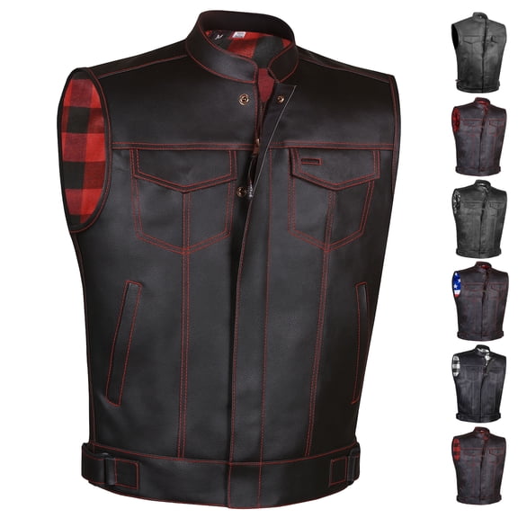 SOA Men's Leather Motorcycle Vest With Armor Biker Club Vest