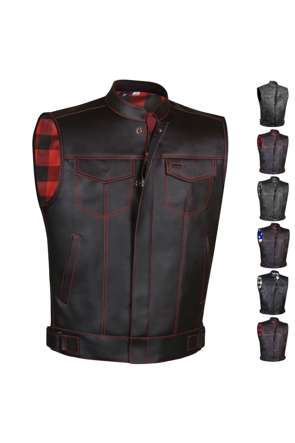 SOA Men's Leather Motorcycle Vest With Armor Biker Club Vest