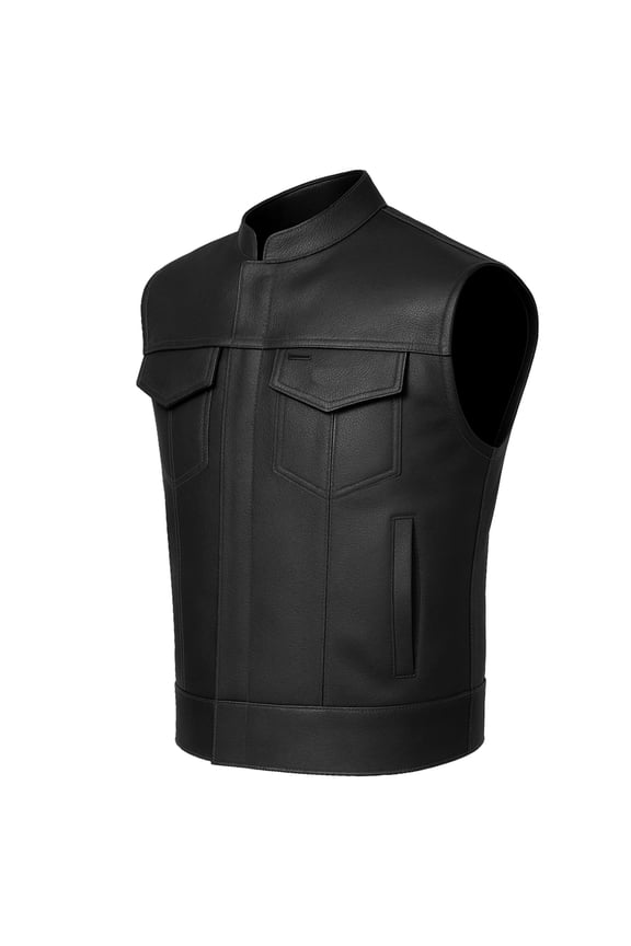SOA Men's Leather Vest Anarchy Motorcycle Biker Club Single Back Panel Black XL