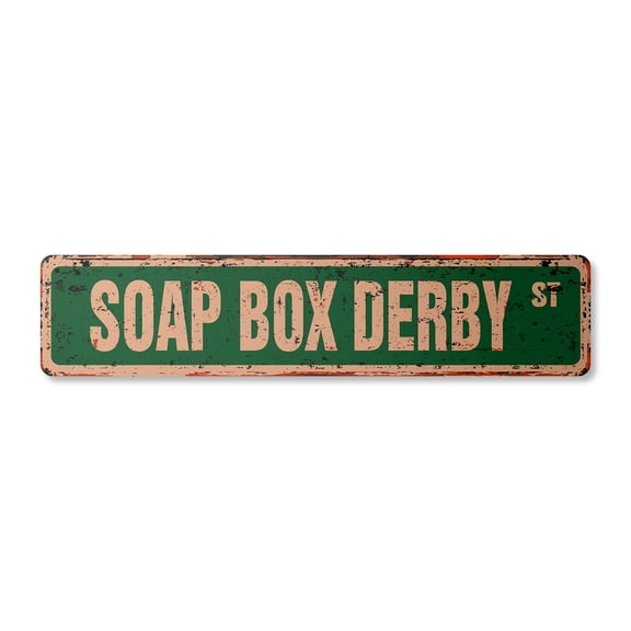 SOAP BOX DERBY Vintage Plastic Street Sign race racer competition car tract | Indoor/Outdoor | 18" Wide