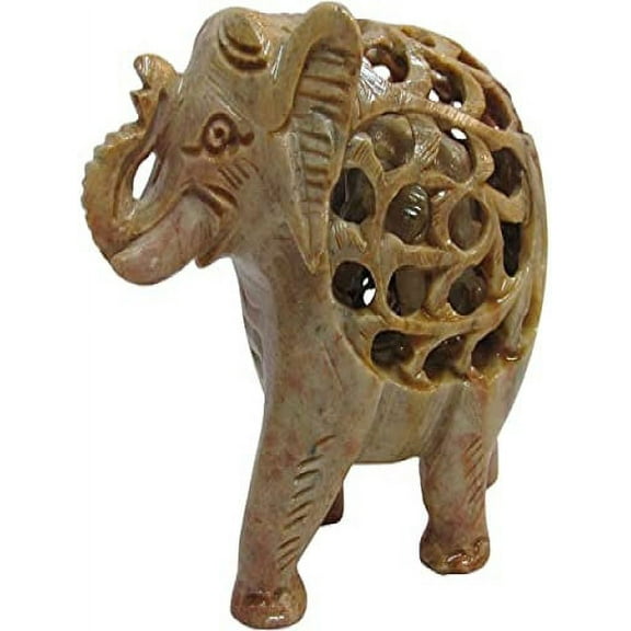 SOAPSTONE HAND CARVED ELEPHANT DECORATIVE FIGURINE STATUE BABY INSIDE