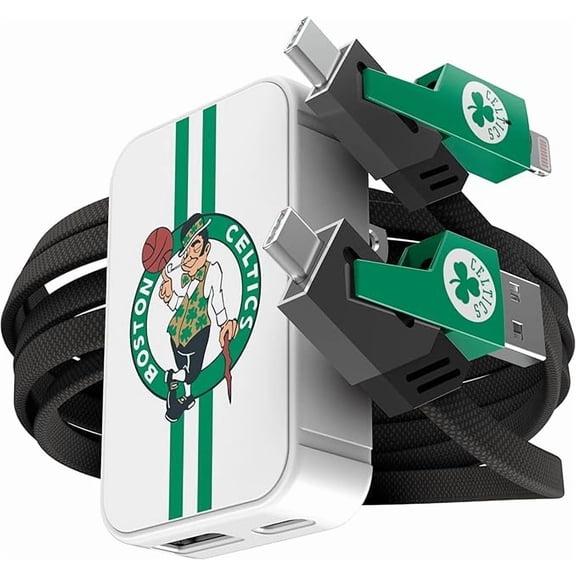 SOAR NBA Slim Wall Charger and 4 In 1 Multi Charging Cable- Boston Celtics