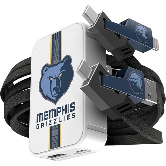 SOAR NBA Slim Wall Charger and 4 In 1 Multi Charging Cable - Memphis Grizzlies