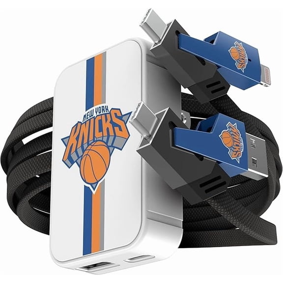 SOAR NBA Slim Wall Charger and 4 In 1 Multi Charging Cable- New York Knicks