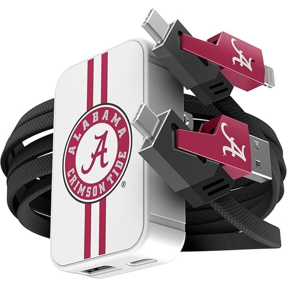 SOAR NCAA Slim Wall Charger and 4 In 1 Multi Charging Cable - Alabama Crimson Tide