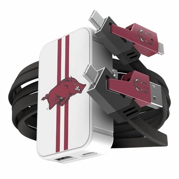 SOAR NCAA Slim Wall Charger and 4 In 1 Multi Charging Cable - Arkansas Razorbacks