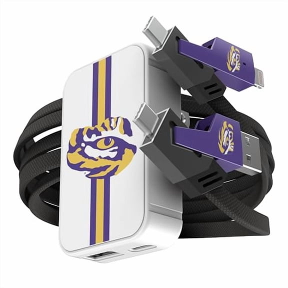 SOAR Collegiate Slim Wall Charger and 4 In 1 Multi Charging Cable- LSU Tigers