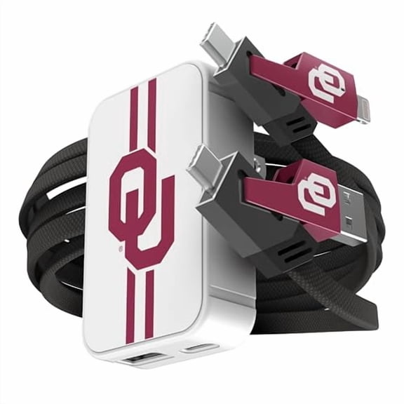 SOAR Collegiate Slim Wall Charger and 4 In 1 Multi Charging Cable- Oklahoma Sooners