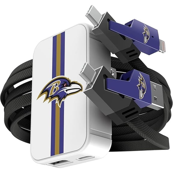 SOAR NFL Slim Wall Charger and 4 In 1 Multi Charging Cable- Baltimore Ravens