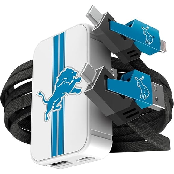 SOAR NFL Slim Wall Charger and 4 In 1 Multi Charging Cable- Detroit Lions
