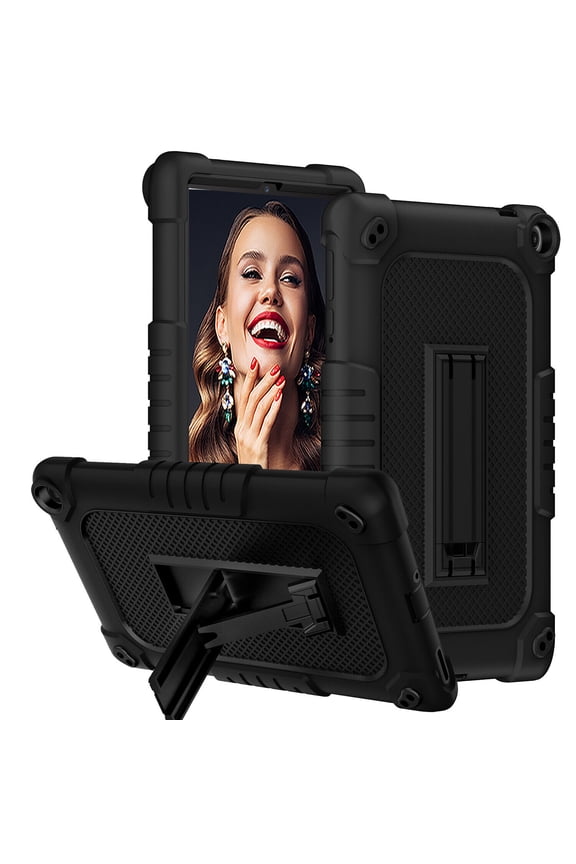 for 2022 Walmart Onn 8 8 inch Heavy Duty Case with Shoulder Strap Kickstand Soft Silicone Hard Back Hybrid Armor Protective Cover For Walmart Onn 8 Gen 3 2022 Model 100071483 - Black+Black