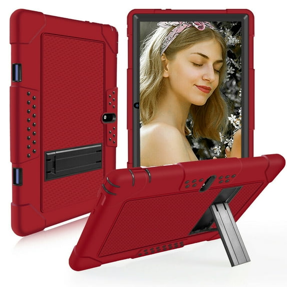 SOATUTO for Aoyodkg Tab A22 10.1 Case , Shock-Resistant Rugged Hybrid Kids Friendly Sturdy Shell Built-in Stand for Meberry M7 / Awow UTBook / Logic T10L JUSYEA J5-W 10.1 inch Tablet - Red+Black