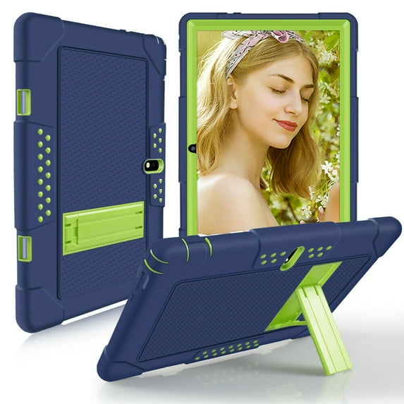SOATUTO for Aoyodkg Tab A22 10.1 Case , Shock-Resistant Rugged Hybrid Kids Friendly Sturdy Shell Built-in Stand for Meberry M7 / Awow UTBook / Logic T10L JUSYEA J5-W 10.1 inch Tablet - Navy+Green