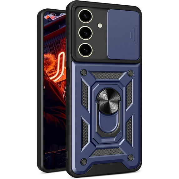 SOATUTO Armor Case for Samsung Galaxy S24 S24 Plus S24 Ultra with Slide Camera Cover & Rotated Magnetic Ring Kickstand, Shockproof Protection Phone Cover Case for Samsung Galaxy S24 Ultra, Blue