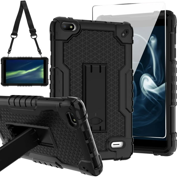 SOATUTO for Blu M8L 2022/ M8L Plus 8 inch tablet Built in Kickstand Hand Free Heavy Duty Protective Case with screen protector for BLU M8L /M8L Plus 2022 Tablet (Black/Black/1 PC)